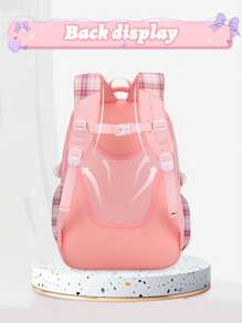 3-Piece Set: Bowknot Girl Backpack, Lunch Box Bag, Pencil Case, Polyester Plaid Pattern, Multi-Pocket, Large Capacity, Student School Backpack With 3 Detachable Badges, Back To School Essentials, Suitable For School And Travel