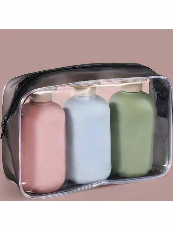 3 Pieces Leakproof Travel Bottle Set - PE Plush Soft Material Avocado Refill Bottle, Shower Gel Lotion Bottle 100ml 200ml 300ml Portable Travel Refill Bottle Plastic Air Compressor Pump Bottle, Round Bottle Flip Cover Press Shampoo, Conditioner, Shower Gel