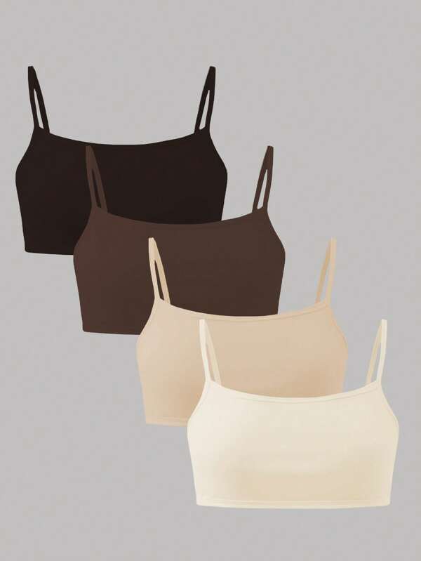 Chatreadl Chatreadl 4-delige set schattige, casual, effenkleurige bh-camisole voor meisjes, geschikt voor alle seizoenen