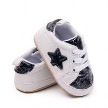 Baby Sneakers Contrast Color Sequins Shoelace Soft Sole Non-Slip Infant First Walking Shoes For Spring  Fall - Black - View 3