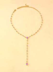 1 pieza Elegante collar gargantilla de moda europea y americana con colgante de corazón doble y decoración con borla