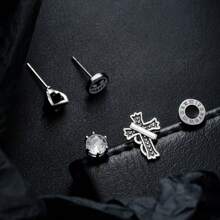 Femme Finess Juego de pendientes magnéticos de acero inoxidable para hombres y mujeres, estilo AB, de doble cara, sin perforación, con combinación de pendientes de pareja, circonita cúbica hipoalergénica de 5-8 mm