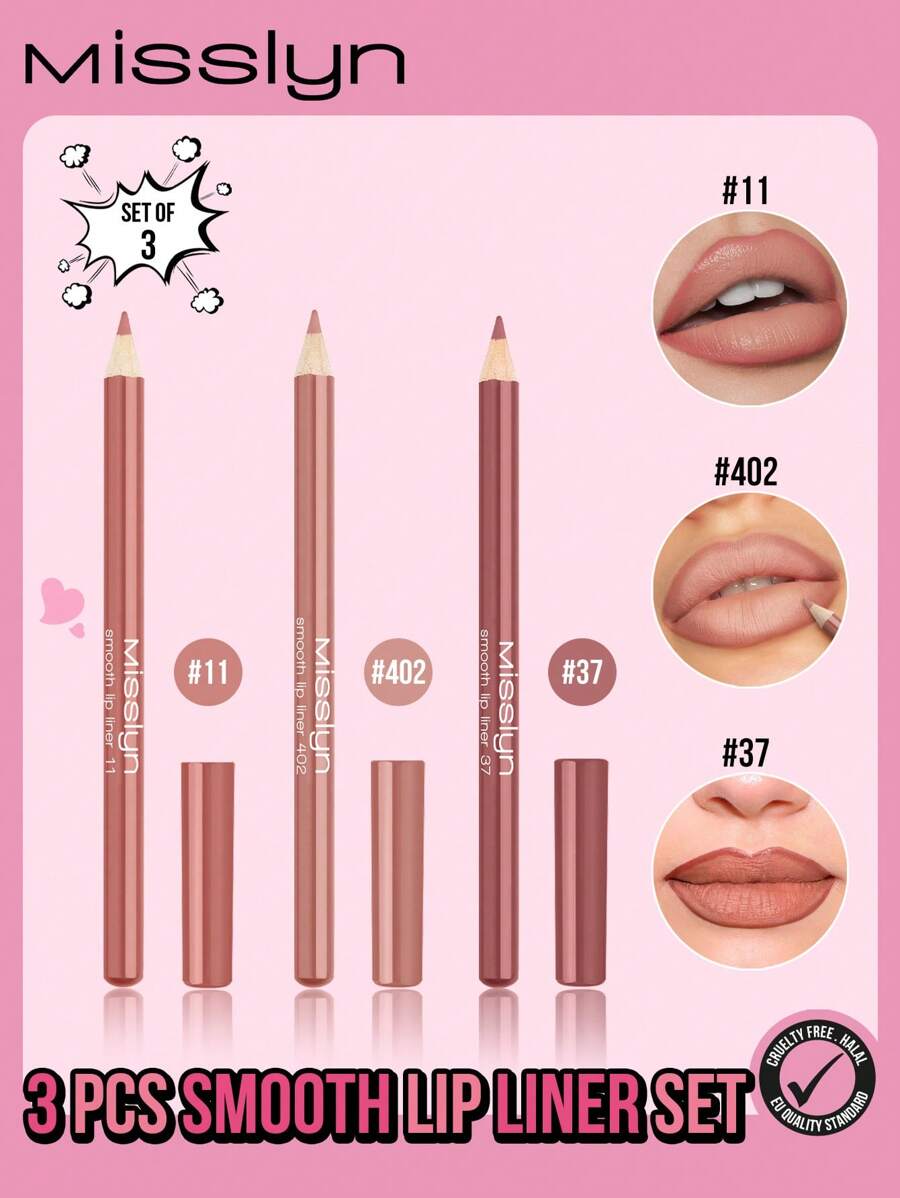 Misslyn 3 Pcs Lip Liner Set, Smooth Lip Liner, Longwear Rich Lip Colors, Smooth Application, Natural Finish, Highly Pigmented Natural Lip Makeup, Longwear Smooth Ultra Fine, Matte Lip Liner, No Smudging, Y2K Makeup Party Beach Travel Holiday Camping Outdoors Present Rose Fashion Girl New Year Cosmetic Cosplay Best Trip Festivals Color Fancy Campus School Charm Vibe Cny Chinese New Year,