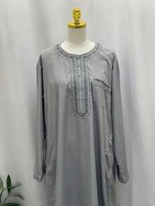 Elegant Multi-Color Thobes With Gold Embroidery - Grey - View 1