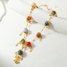 European And American Cross-Border Best-Selling Fashion Colorful Bead Antique Coin Pendant Long Necklace And Pink Bead Round Pendant Long Necklace