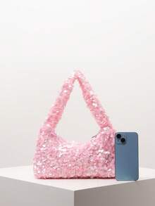 亮片单肩包，闪亮舞会包，新娘派对配饰，优雅女士婚礼包，随机闪光图案 - 粉色 - 查看 3