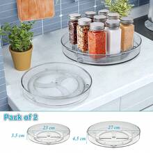2 Pcs Lazy Susan Turntable Cupboard Organiser(27+23cm), Rotating Spice Rack Fridge Turntable Organiser, Spinning Cupboard Organiser, Turntable Storage 9.3+10.6 Inch For Cabinet,Fridge,Pantry - Transparent - View 2