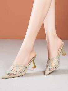Women's Mesh Rhinestone Decor Slide Slipper, Elegant & Delicate Summer New Fashion Pointed Toe Breathable Versatile Stiletto Sandals