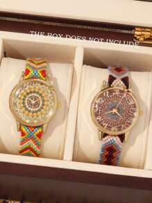 2pcs Fashionable Simple Women's Lovers Watch, Round Antique Bohemian Quartz Cloth Band Watch, Sisters Lovers Watch, Suitable For Holiday, Holiday And Daily Wear, Is The Best Gift For Women Lovers.