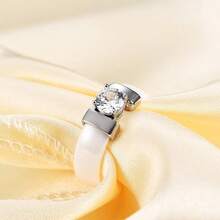 6mm White/Black Ceramic Rings Plus Cubic Zirconia For Women Comfort Fit Engagement Wedding Band Size 5-122025 - White & Silver - View 10