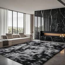 Large Shaggy Area Rug For Living Room & Bedroom – Washable Fluffy Carpet With 1.7in High Pile, Plush Aesthetic Throw Rug, Non-Slip Rubber Backing With 4 Anti-Slip Pads, Durable Edge Stitching – Cozy Minimalist Decor – Great Gift For Halloween & Christmas, Perfect For Play Rooms & Parties – Heavyweight 700g+/㎡ – Sizes: 4*6 / 5*7 / 6*9 / 8*10 / 9*12 Ft - 9- Tie-dyed Black & Grey - View 1