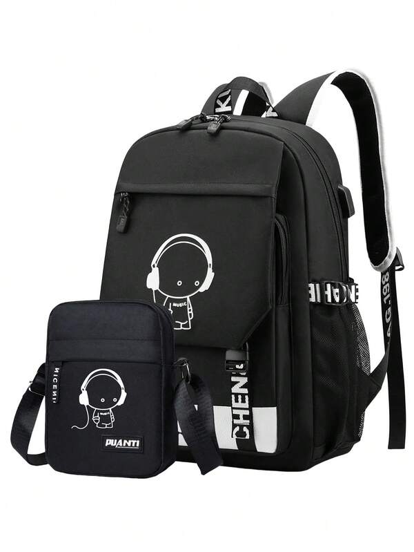 Men's Luminous Backpack Set With Small Bag (Small Bag Is Not Luminous), Casual College Backpack, Simple And Cool Large Capacity Backpack, Travel Computer Bag