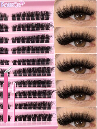 FQBFQB 200/160 piezas Set de racimos individuales de pestañas 80D D Curl de 8-16mm para hacer pestañas individuales izquierda y derecha, extra gruesas y esponjosas con apariencia natural. Kit reutilizable para extensión de pestañas individuales con herramientas de maquillaje, pinzas y brochas para uso en casa, como regalo o para festivales de música y viajes.