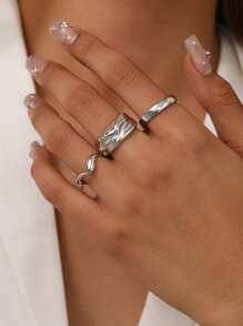 3pcs Set Stainless Steel Asymmetrical Rings For Women, Multilayer Stackable Rings Jewelry