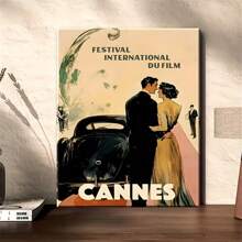 1 Piece Of Cannes Film Festival Vintage Poster Wall Art Painting Frameless Canvas Printing, Suitable For Traditional And Modern Style Home Decoration In Living Rooms, Bathrooms, Bedrooms, Kitchens, And Home Offices. Canvas Art Wall Decoration Is Perfect For Room Decoration