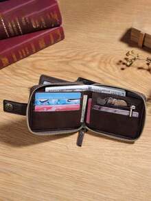 男士休闲便携复古钱包，带卡槽 - 咖啡棕 - 查看 7