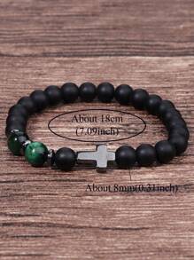 Men's Hematite Cross Bracelet: Matte Black Onyx And Tiger's Eye Powerful Protection Bracelet, Confidence, Courage Jewelry Unisex Gifts For Husband, Boyfriend, Dad
