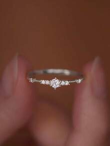 ESBERRY 1枚闪亮纤细戒指，S925纯银精致首饰礼品，适合婚礼、订婚、新娘佩戴 - 銀色 - 查看 4