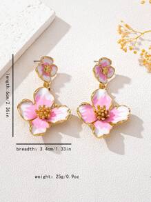 1 Pair Retro Elegant Floral Drop Earrings For Women, Pastel Pink, Suitable For Summer & Vacation Wear