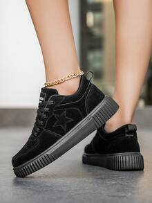 scarpi sportivi casual e confortevoli minimaliste nere con laccio frontale, scarpe sportive da coppia personali per uso quotidiano e campus - nero - Visualizzare 8