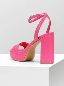 Women High Heel Sandals With Ankle Strap, Open Toe Chunky Heel Platform Sandals, For Prom, Party, Wedding - Pink - View 7
