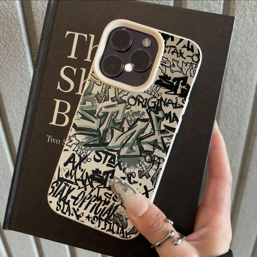 1pc TPU Material Artistic Graffiti Letter Full Screen Pattern Phone Case Suitable For Apple Phones - White - View 1
