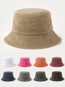 1 Pc Of Women's Washed Fisherman Hat, Fashionable And Versatile Solid Color Sun Hat, Suitable For Daily Outdoor Travel In Spring And Summer - A - View 10