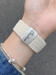 [Customized] Personalized Name Starlight Knitting Magnetic Nylon Strap Compatible With Iwatch S11 10 42mm 46mm 44mm 42mm 41 45 38 40 Adjustable Splicing Band Compatible With Apple Watch Ultra 10 9 8 7 6 5 Band