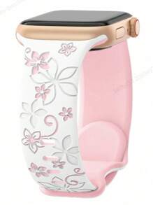 Correa de reloj con diseño floral tallado compatible con tamaños de 38mm, 40mm, 41mm, 42mm, 44mm, 45mm y 49mm. Correa de silicona suave con diseño floral encantador, compatible con relojes de la serie 10, SE, 9, 8, 7, 6, 5, 4, 3, 2 y 1 Ultra. Correa de reloj con elemento floral de moda.