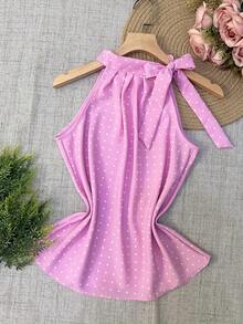 Polka Dot Tie Tank Top - Baby Pink - View 3