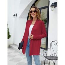 Newchoice Womens Casual Lightweight Long Sleeve Cardigan Soft Drape Open Front Fall Dusters (S-3XL) - Dark Red - View 5