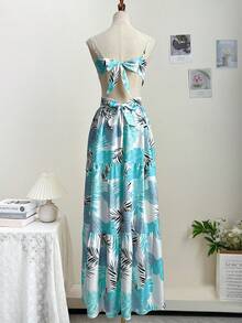 Kami's Graduation Dress,Women Sexy Dress, With Bohemian Style,Printed Back Strap, Exposed Waist, Thigh Slit, Sleeveless, Perfect For Beach Vacations, Long Dress