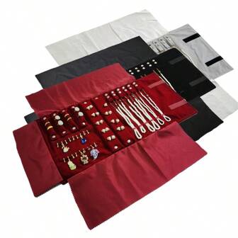Travel Jewelry Organizer Portable Velvet Ring Earrings Pendant Necklace Holder Bracelet Carrying Storage Bag Foldable Roll Pouch