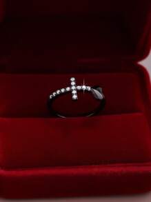 1pc Elegant & Geometric Cross & Heart Zirconia Ring, Suitable For Women/Men, Couples, Valentine's Day Gift, Daily Outfit, Party Accessory