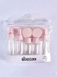 1 pièce/7 pièces Bouteilles de voyage, Ensemble de bouteilles rechargeables avec sac de toilette, conteneur de liquide vide, bouteille de distribution de liquide étanche, sac cosmétique de transport, pot de crème, accessoires de voyage, kit de bouteilles de voyage, Ensemble de contenants de toilette portables étanches, Contenants cosmétiques de taille cabine en PP transparent pour lotion, shampoing, crème, savon avec sac portable, Kit de bouteilles de voyage avec Escarpins