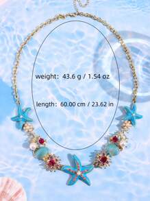 1pc Fashionable, Exquisite, Lively, Creative, Cute, Unique, Glittering, Colorful, Boho Style, Navy Blue Starfish & Shell Necklace, Women's Summer Beach Holiday, Daily Party Festival Jewelry