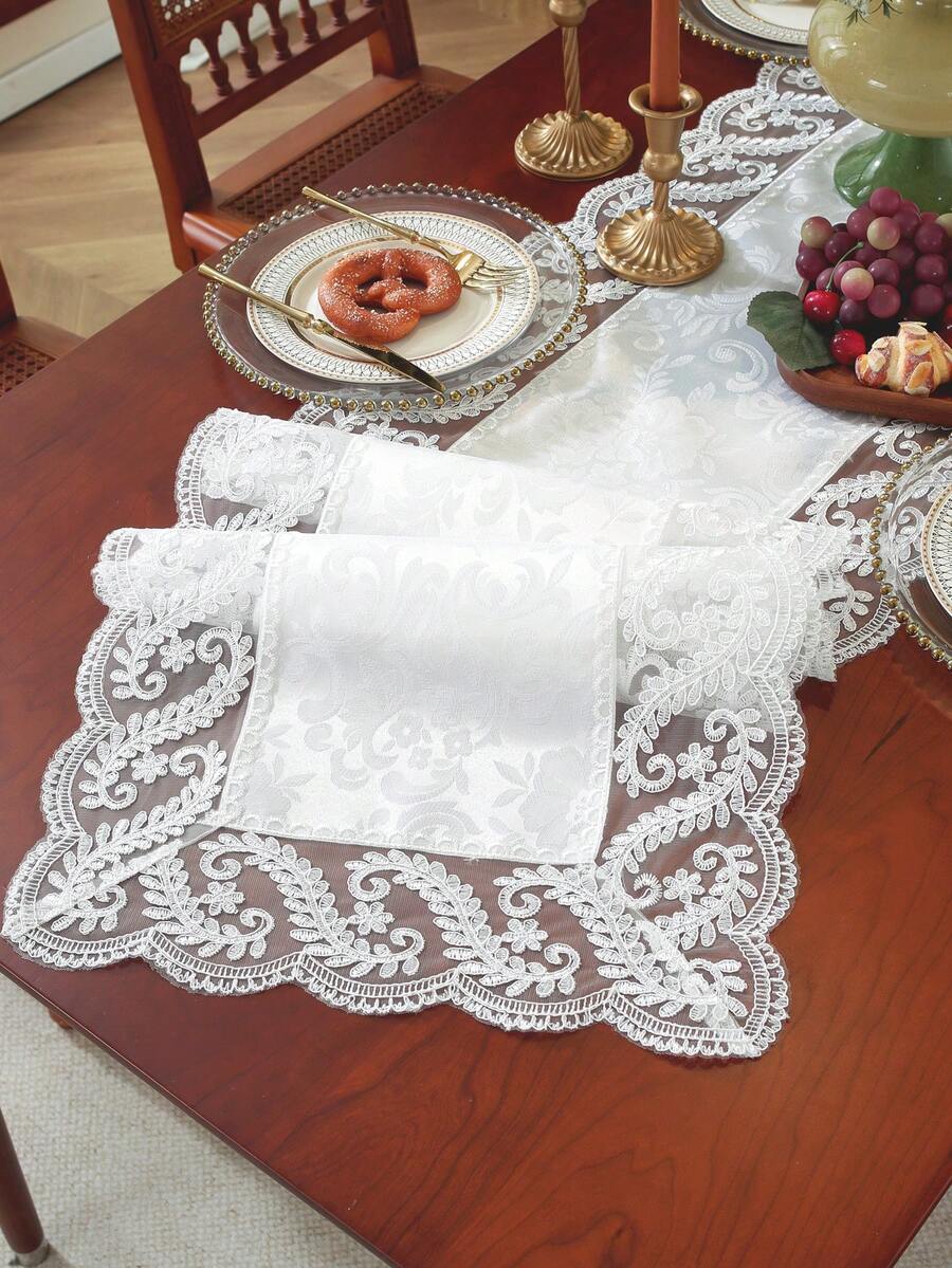 Vải 100% Polyester, ren thêu tinh tế, hòa tan trong nước, khăn trải bàn ăn nhà bếp, khăn phủ tủ, trang trí nhà cửa, tụ họp gia đình, trang trí ngày lễ, trang trí tiệc cưới trong nhà ngoài trời, 1 chiếc