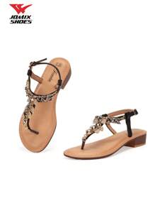 JOMIX Sandali estivi da donna, scarpe aperte da donna, sandali gioiello donna, ciabatte mare donna, sandali con tacco basso, design con pietre preziose, lucidi, con chiusura regolabile, eleganti scarpe da donna per l'estate