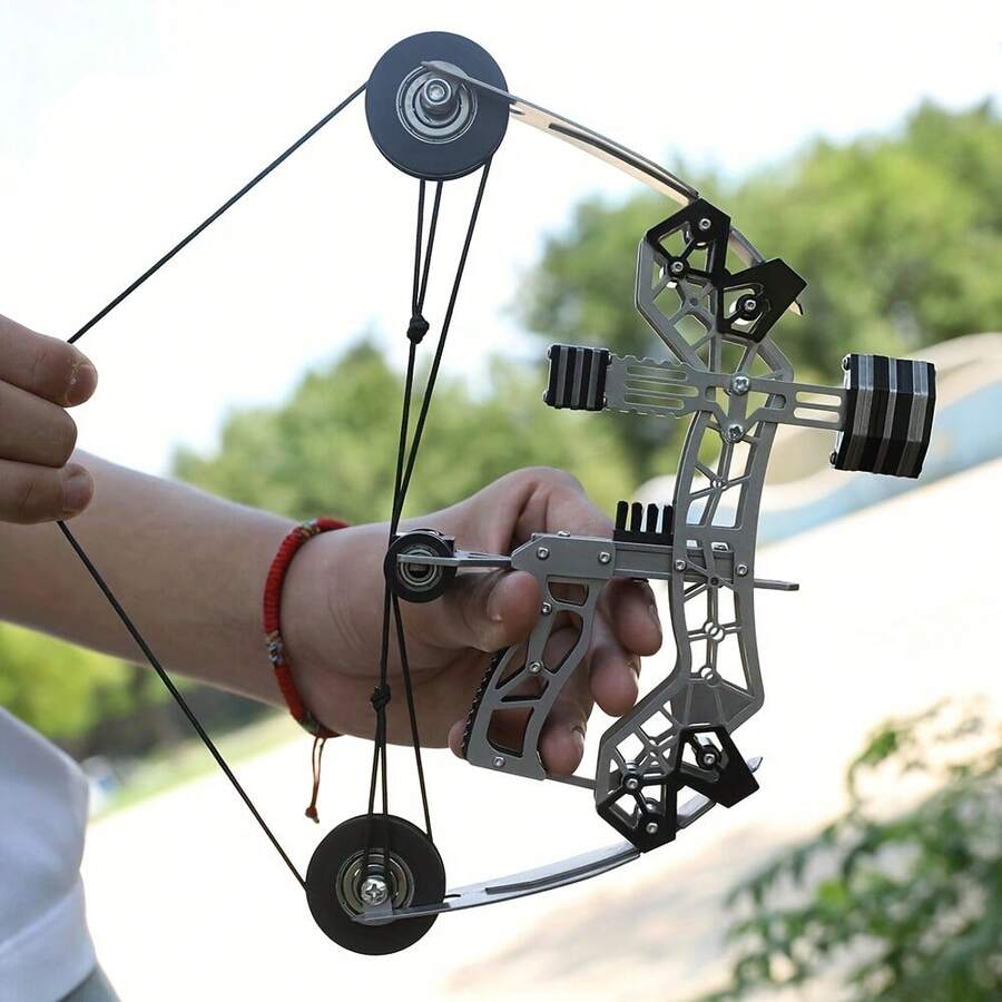 Mini Compound Bow, Stainless Steel, Silver, Archery Target Shooting, Hunting And Fishing Gear, Outdoor Sports Equipment,Bow And Arrow - 銀色 - 查看 1