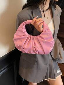 Bolso de mano en forma de nube plisado, bolso de tela informal, bolso de embrague en forma de media luna, bolso versátil para mujer - Nuevo para 2024