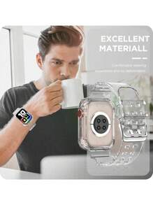 2-In-1 Crystal Clear Watch Band And Case With Bumper Compatible With Apple Watch 38/40/41/42/44/45/46/49mm, Fashion Sport Protective Replacement Wristband Compatible With Apple Watch Series 11/10/9/8/7/6/5/4/3/2/1/Se For Men And Women Glacier Clear Watch Band And Case