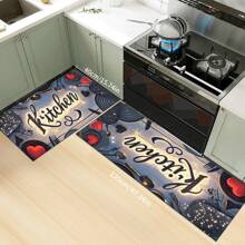 Kitchen Rug And Mat Set With My Kitchen Phrase Pattern, Non-Slip Washable, Kitchen Cushion, Smooth Soft Comfortable Easy To Clean Material, Suitable For Bedroom, Living Room, Dining Room, Kitchen, Bathroom, Entryway