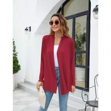 Newchoice Womens Casual Lightweight Long Sleeve Cardigan Soft Drape Open Front Fall Dusters (S-3XL) - Dark Red - View 7