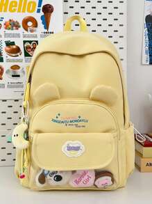 Mochila nueva de 2025 de nylon liso con forma de oso, mochila escolar, bolsa de viaje, mochila multifunción