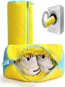 Durable Shoe Wash Bag - Yellow With Blue Zipper,360 Deep Clean Shoes Laundry Bag Reusable Shoe Bag For Washing Hine Sneaker Washing Hine Bags Yellow Soft Lining Interior, Ideal For Athletic & Casual Shoes, Laundry Bag