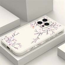 Funda de teléfono de silicona líquida con patrón de flores de cerezo, resistente a golpes y caídas, de moda y elegante