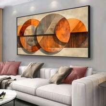 1 Stück moderne abstrakte Leinwandkunst - rahmenloses retrogeometrisches Wandbild, Orange & Braun auf Beige, für Wohnzimmer, Schlafzimmer oder Flur Dekoration, Raumdekoration, rahmenloses Wandkunstposter, Party Zubehör