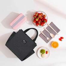 1 Large Capacity Insulated Lunch Bag With Double Pockets, Made Of Thick Aluminum Foil And Durable Oxford Fabric, Equipped With A Fixed Handle, Featuring Heat Insulation And Leak-Proof Functions, Reusable, Waterproof Zipper Lunch Bag