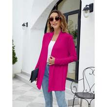 Newchoice Womens Casual Lightweight Long Sleeve Cardigan Soft Drape Open Front Fall Dusters (S-3XL) - Rose Red - View 5
