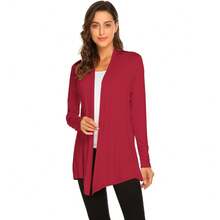 Newchoice Womens Casual Lightweight Long Sleeve Cardigan Soft Drape Open Front Fall Dusters (S-3XL) - Dark Red - View 2